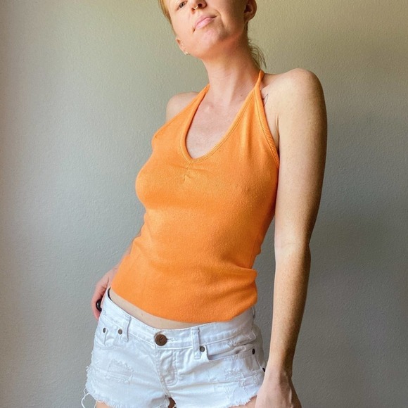 Vintage 90s/Y2K No Boundaries Orange Knit Halter Tank Top - Picture 4 of 6